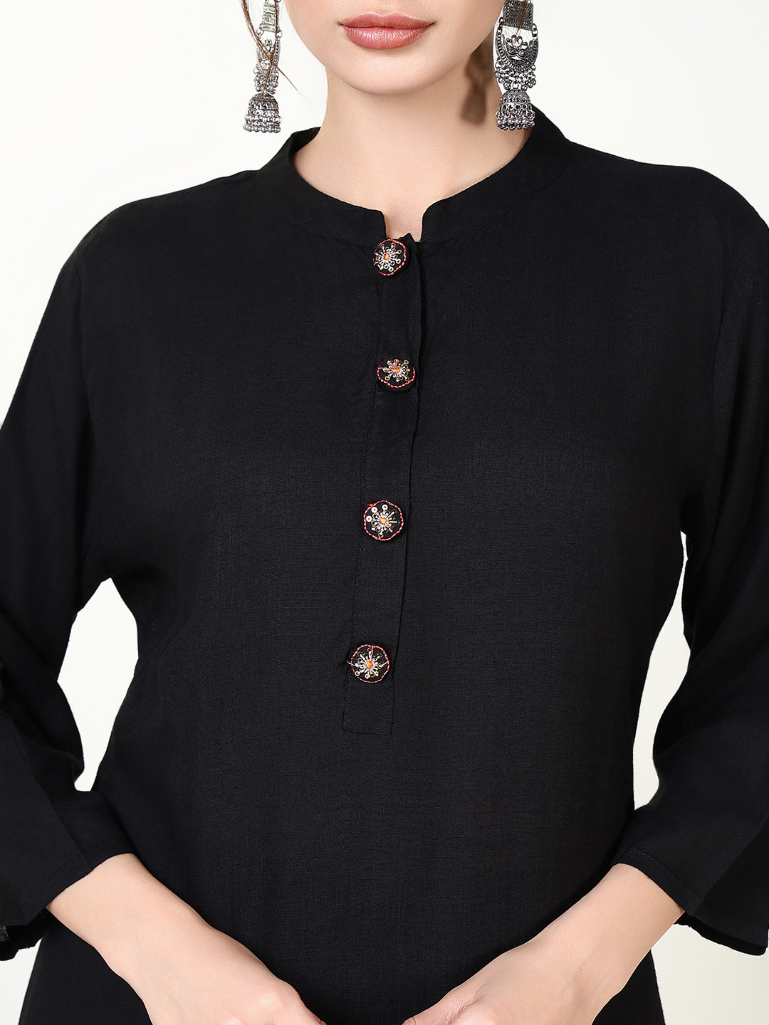 Women Solid Black Straight Kurta Set with Dupatta