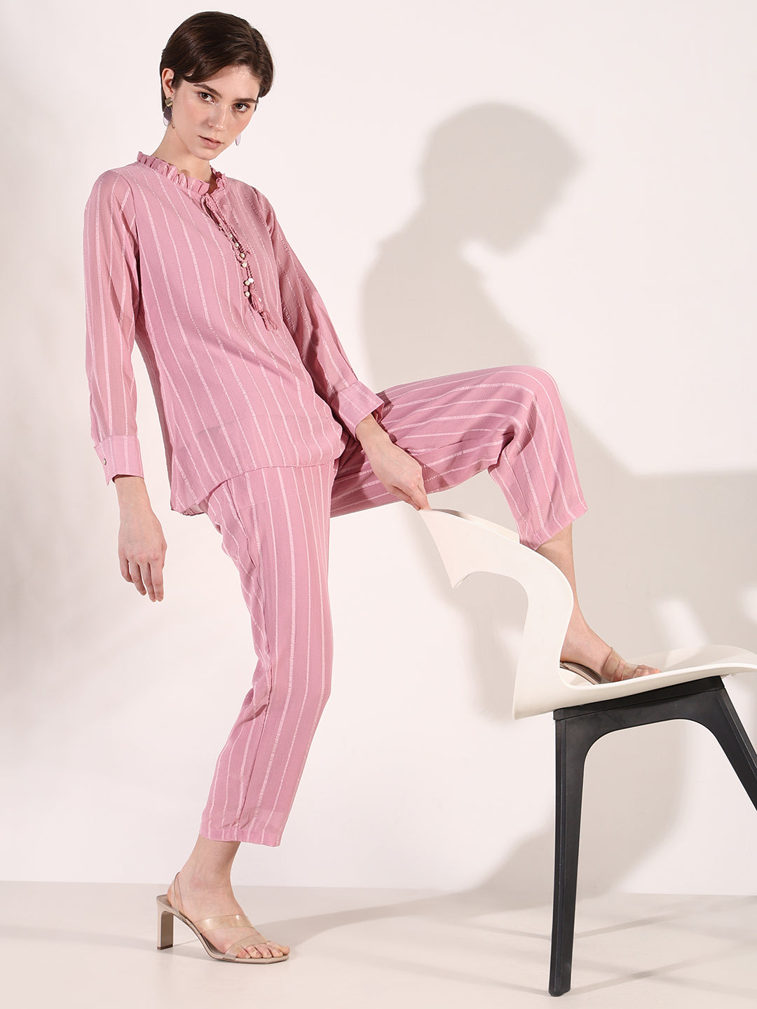 Women Striped Pink Co Ords Set