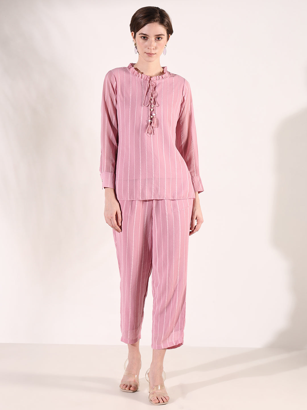 Women Striped Pink Co Ords Set