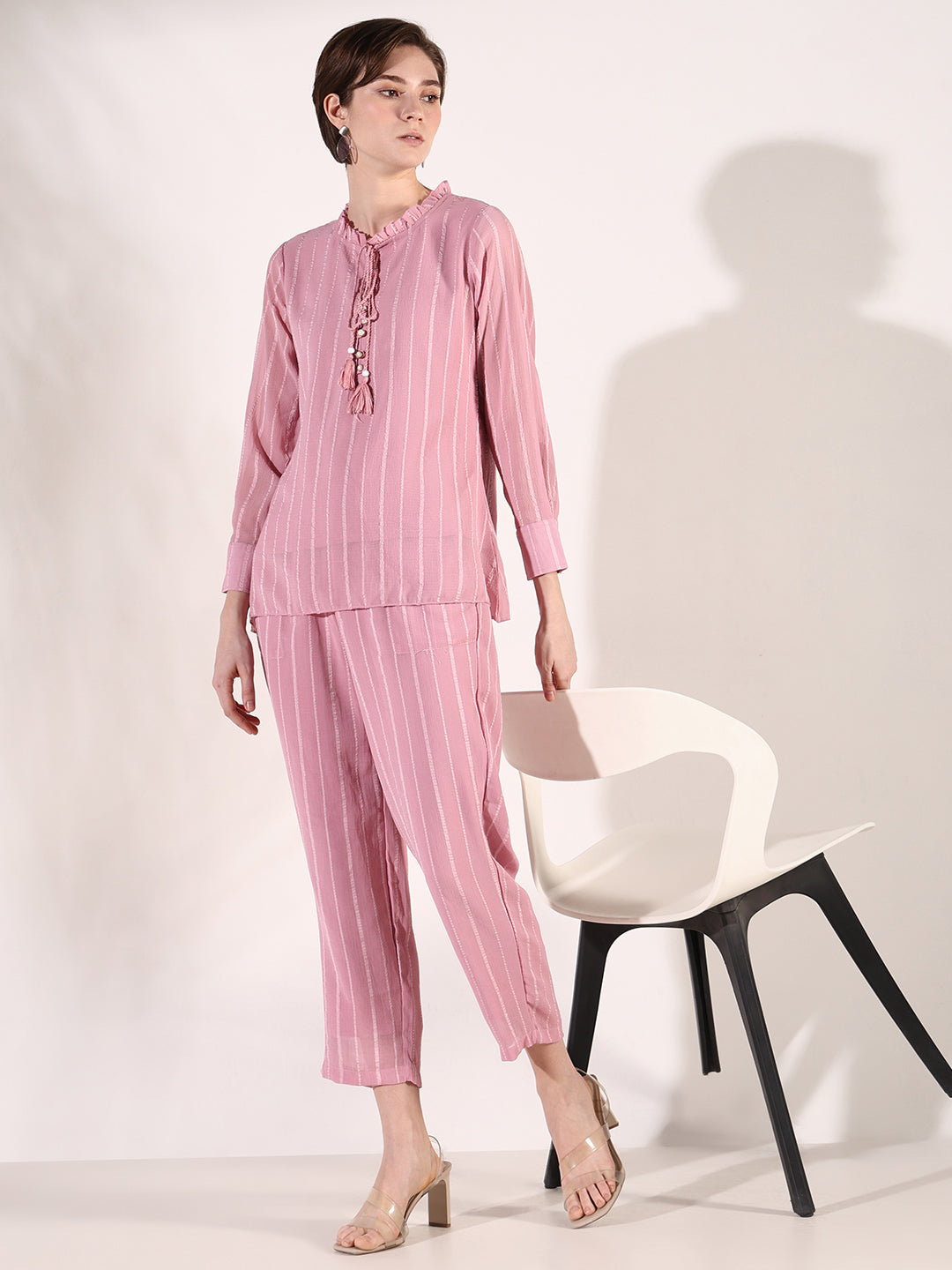 Women's Striped Pink Co-Ords Set