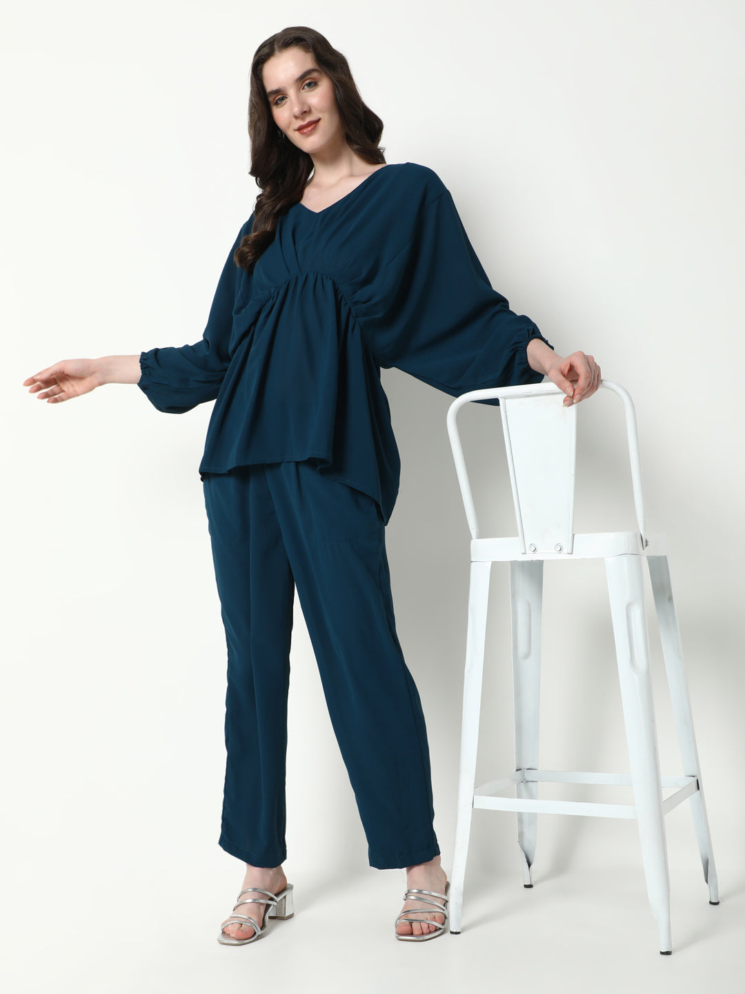 Women's Teal Solid Co-Ords Set