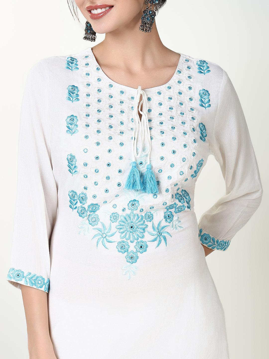 Women Floral White Straight Kurta Set