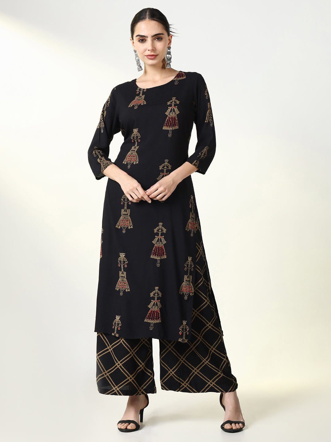 Women Graphic Black Straight Kurta Set