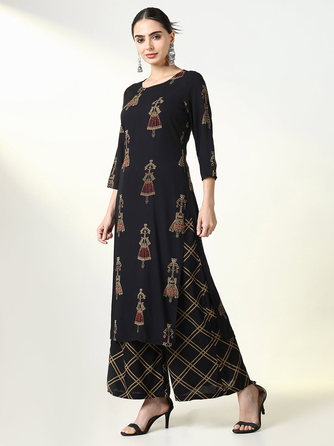 Women Graphic Black Straight Kurta Set