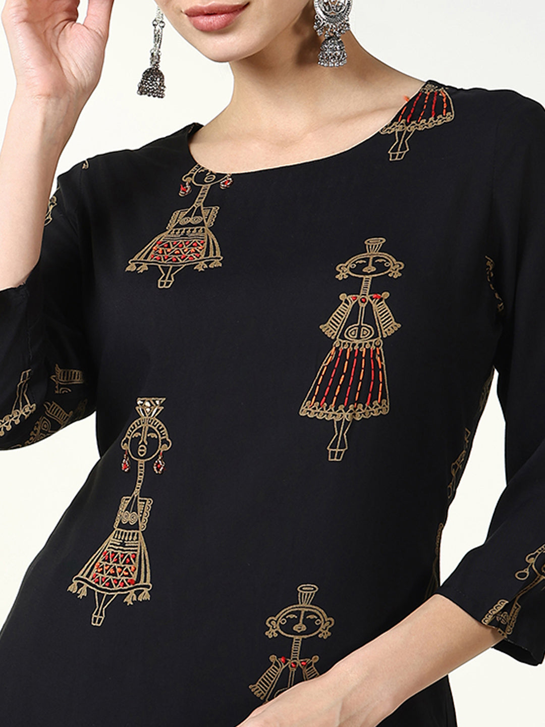 Women Graphic Black Straight Kurta Set