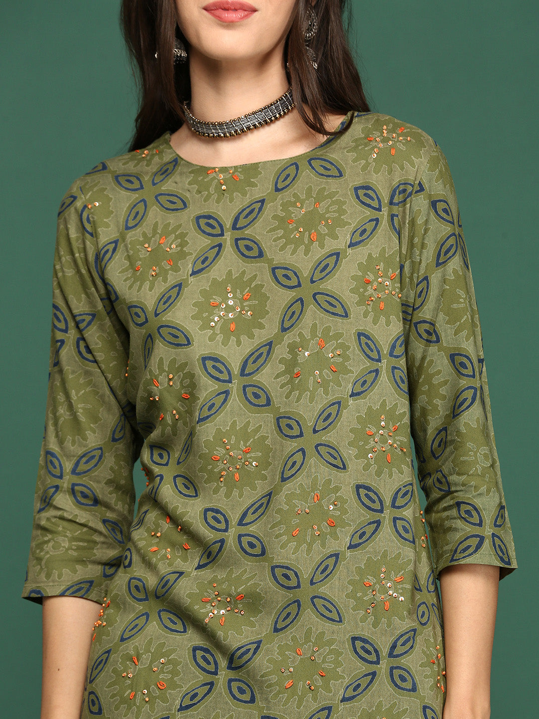 Women Floral Green Straight Kurta Set with Dupatta