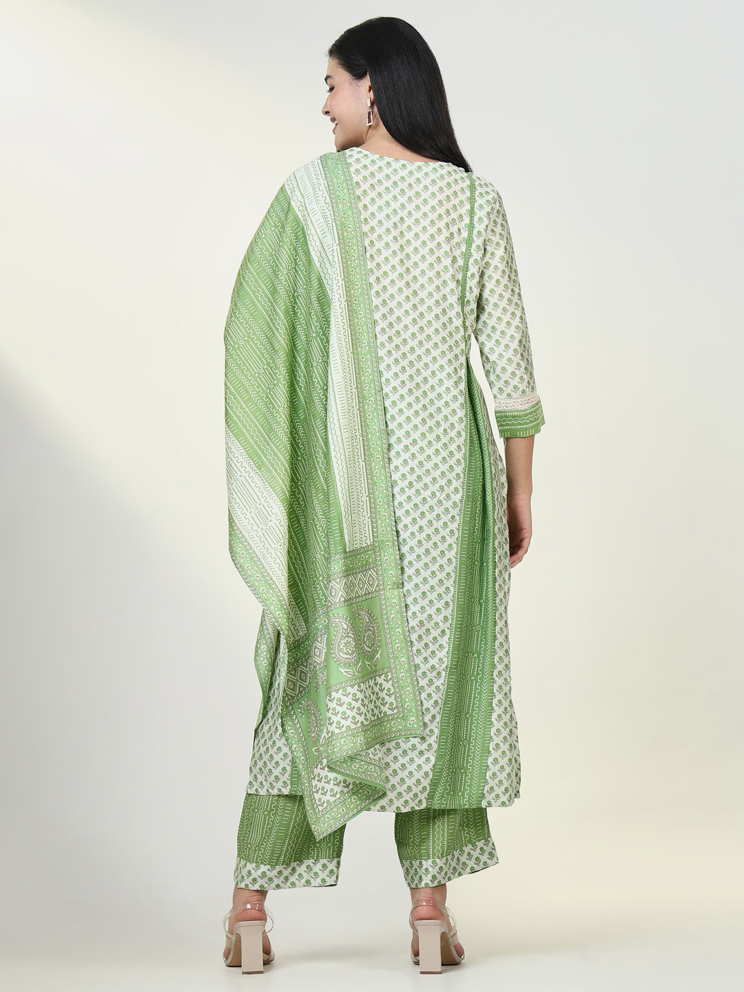 Women Floral Green A Line Kurta Set with Dupatta