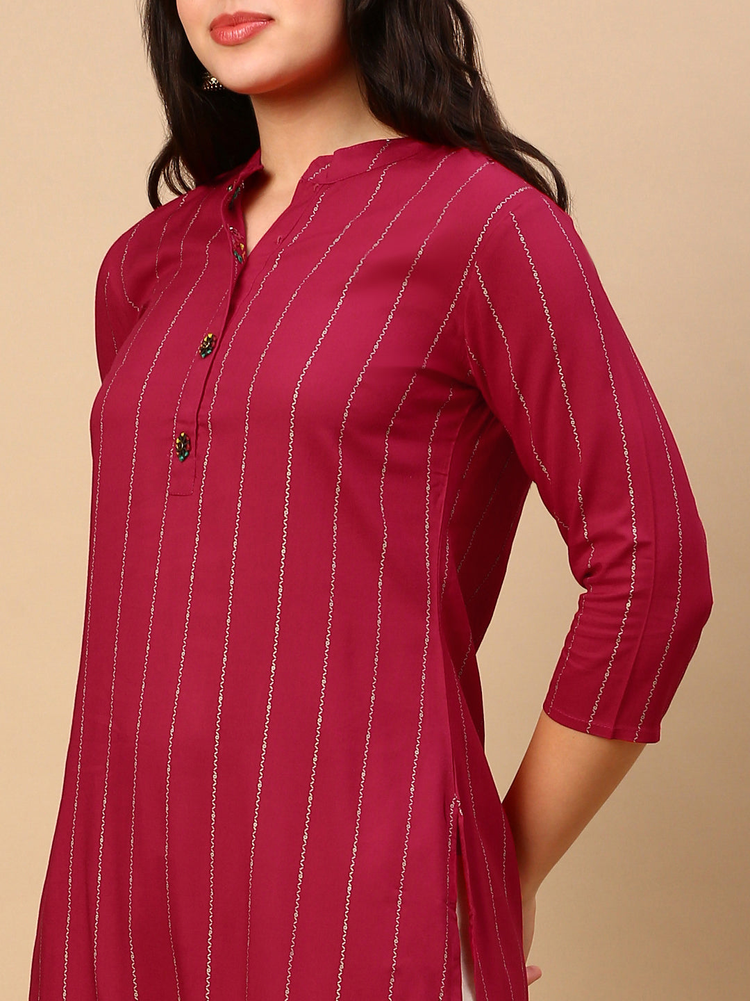 Women Pink Striped Straight Kurta