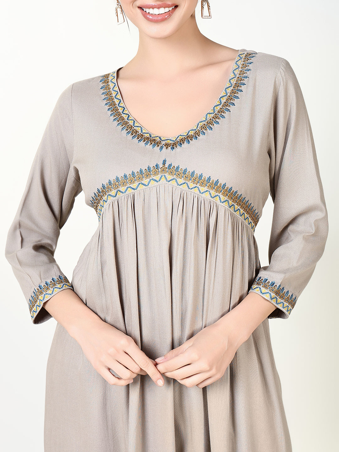 Women Grey Solid Anarkali Kurta with Dupatta