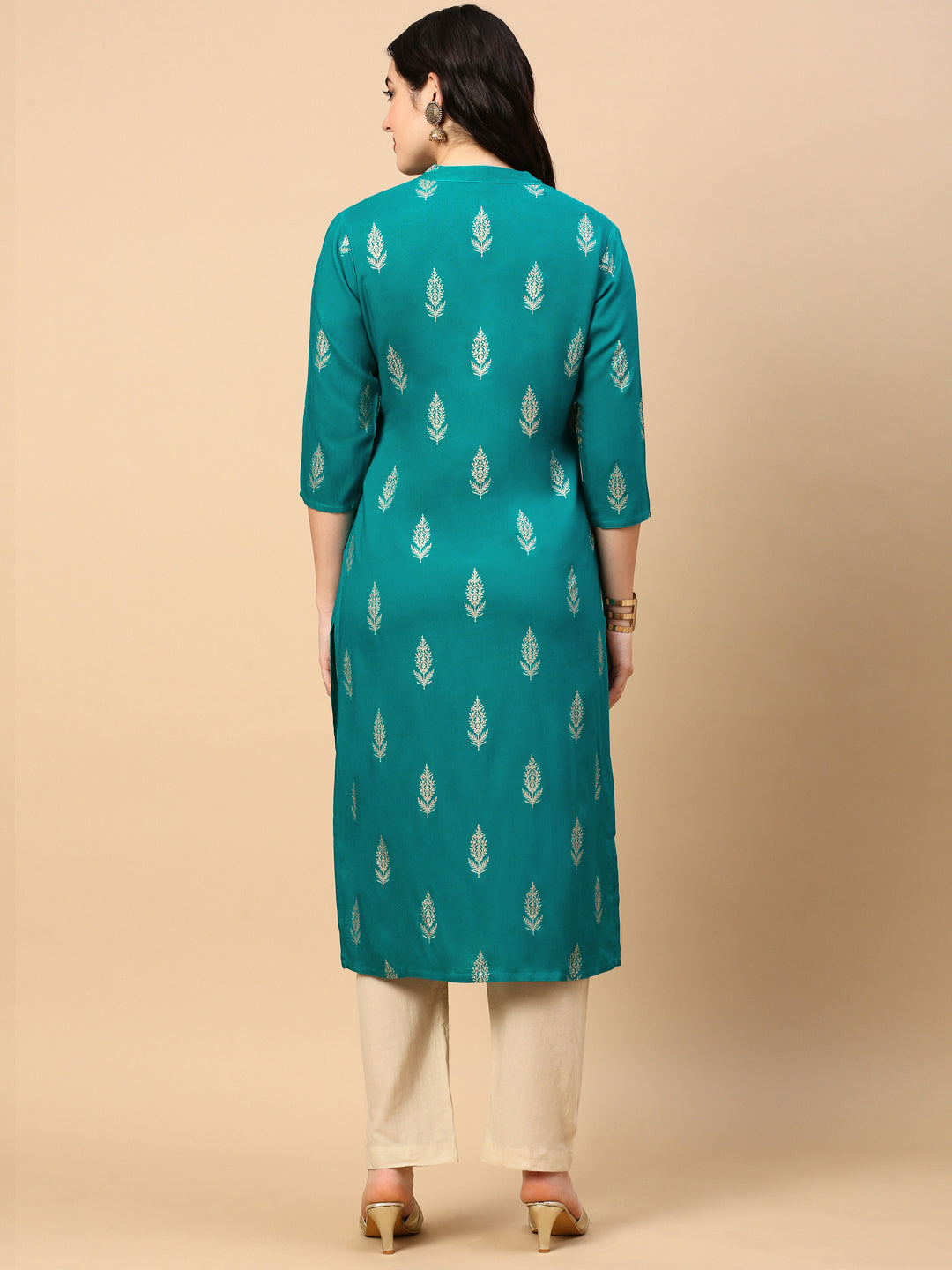 Women Green Graphic Straight Kurta