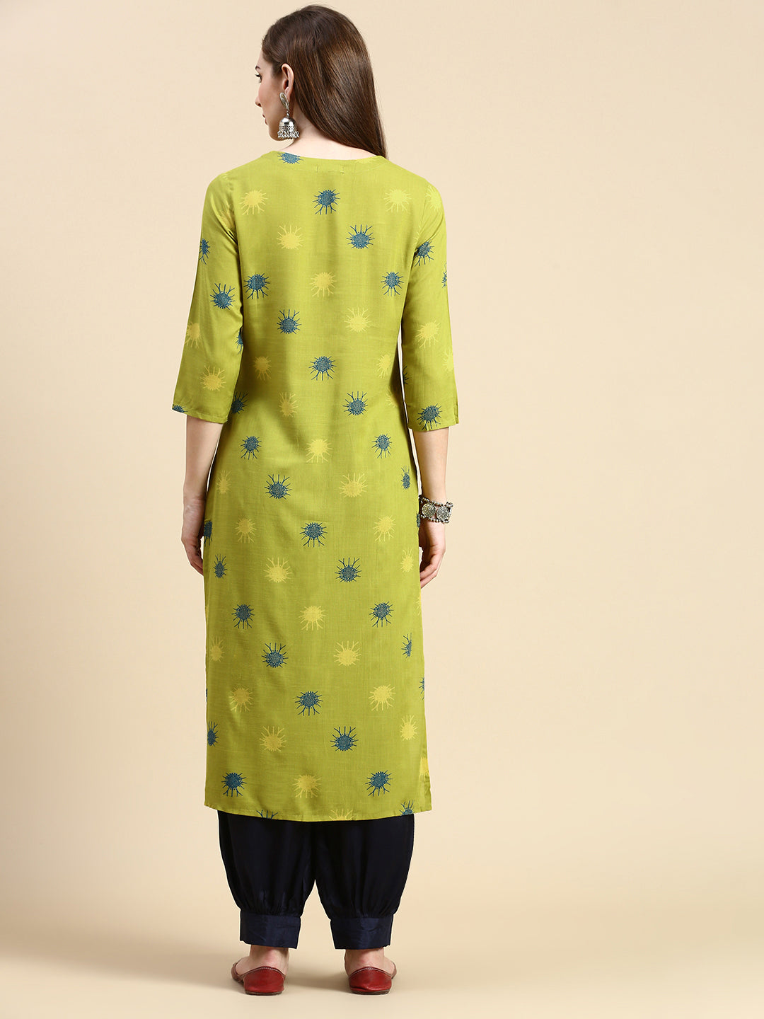 Women Abstract Green Straight Kurta