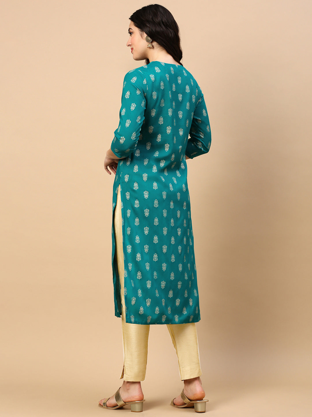 Women Teal Graphic Straight Kurta