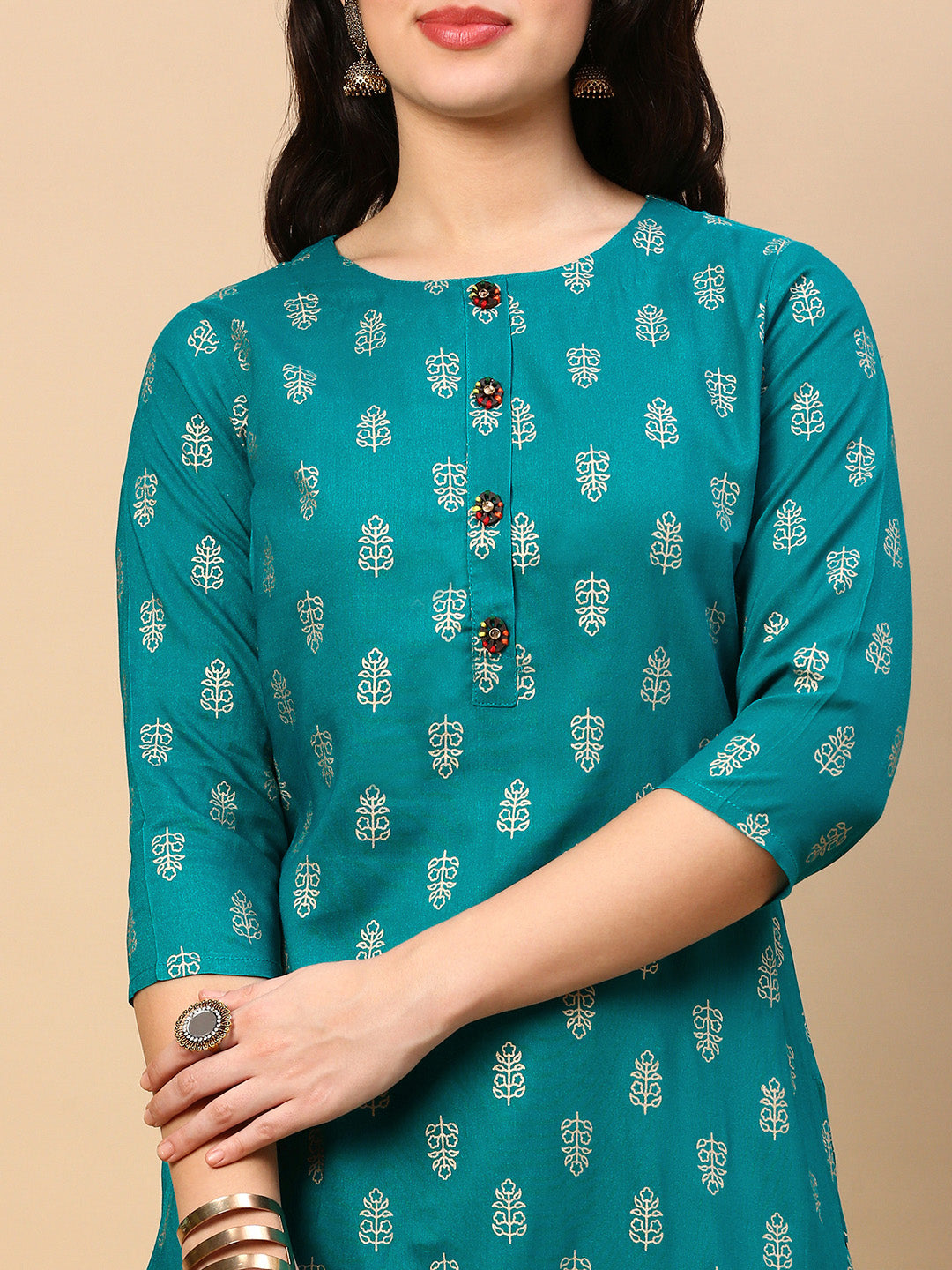 Women Teal Graphic Straight Kurta