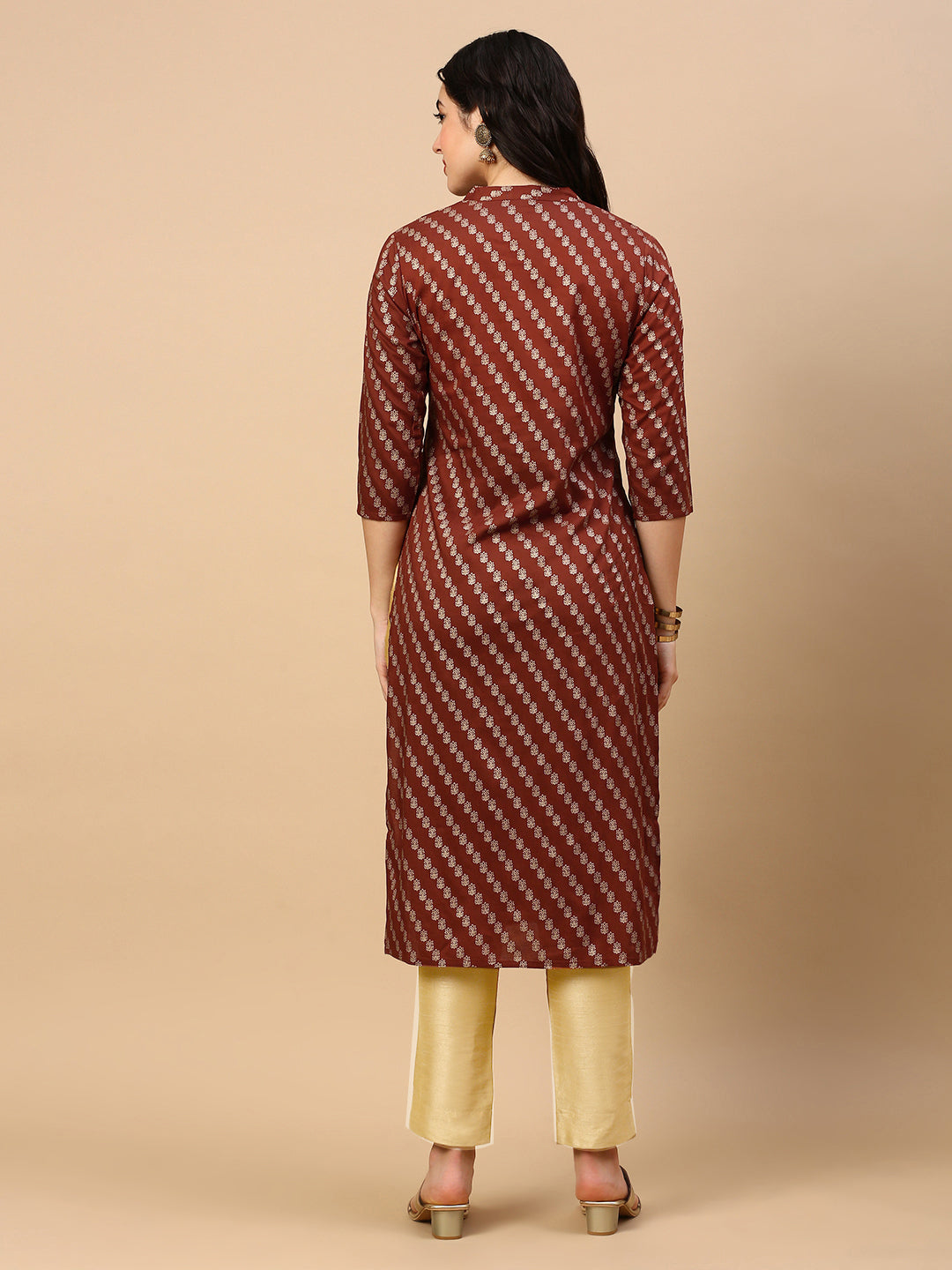 Women Brown Striped Straight Kurta