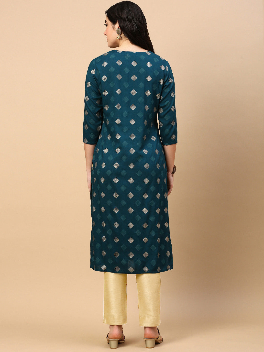 Women Teal Graphic Straight Kurta