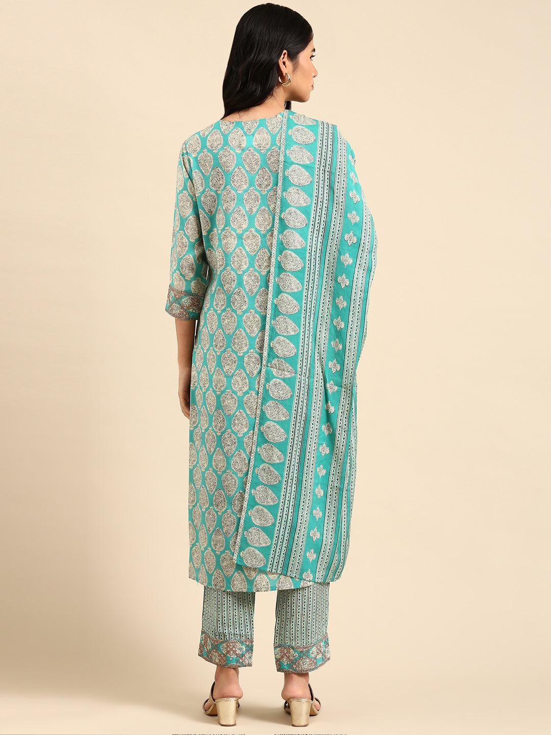 Women Graphic Blue Straight Kurta Set with Dupatta