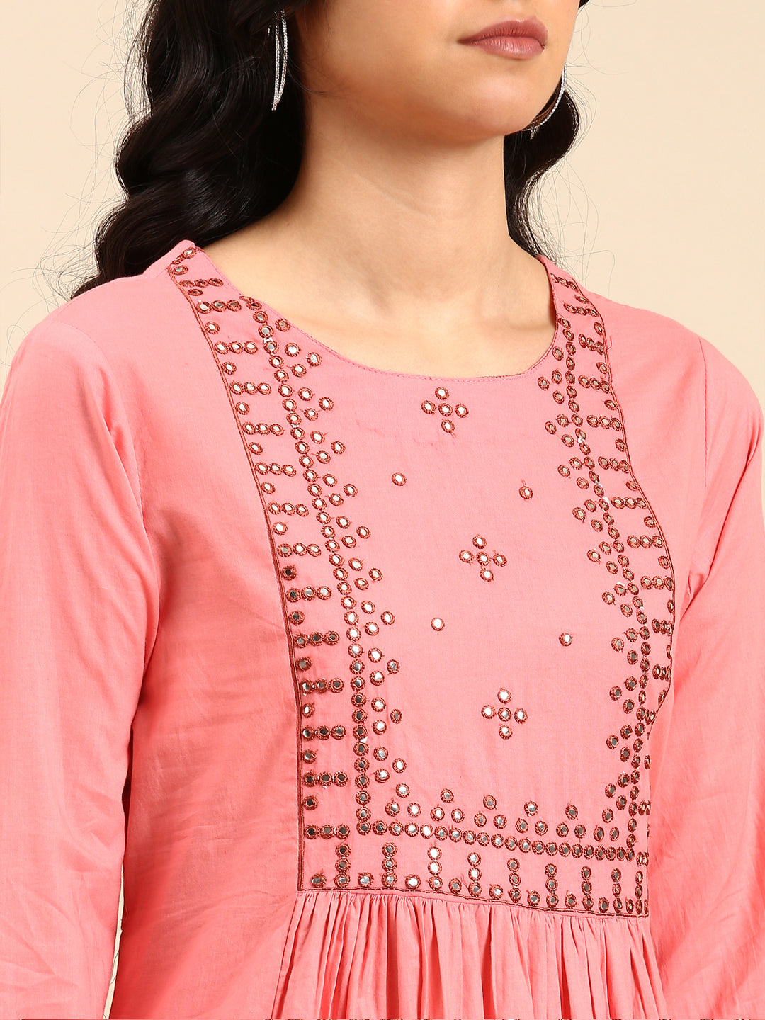 Women Solid Pink A-Line Kurta Set with Dupatta