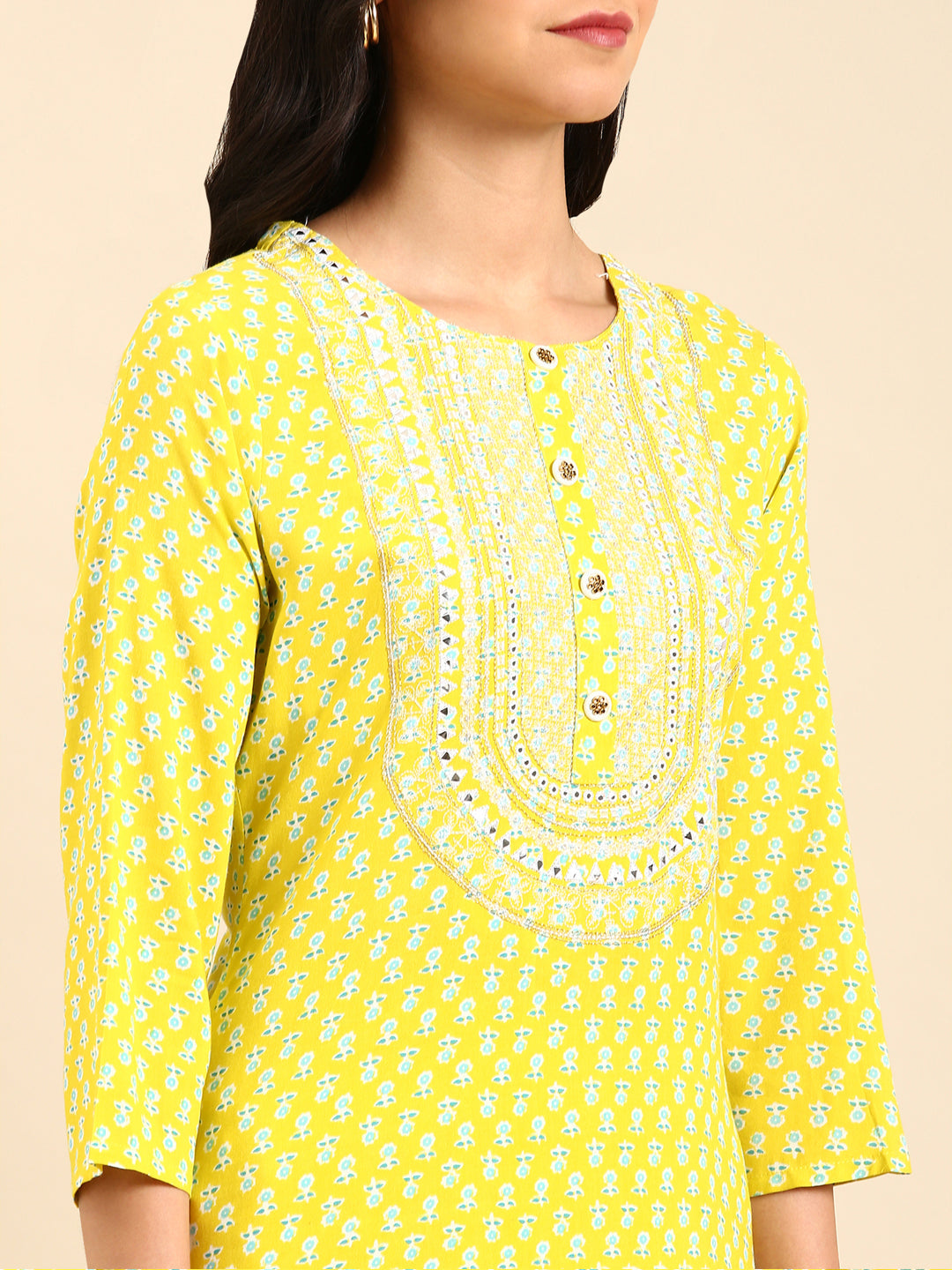 Women Floral Yellow Straight Kurta Set with Dupatta