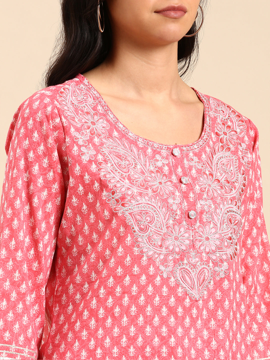 Women Graphic Pink Straight Kurta Set with Dupatta