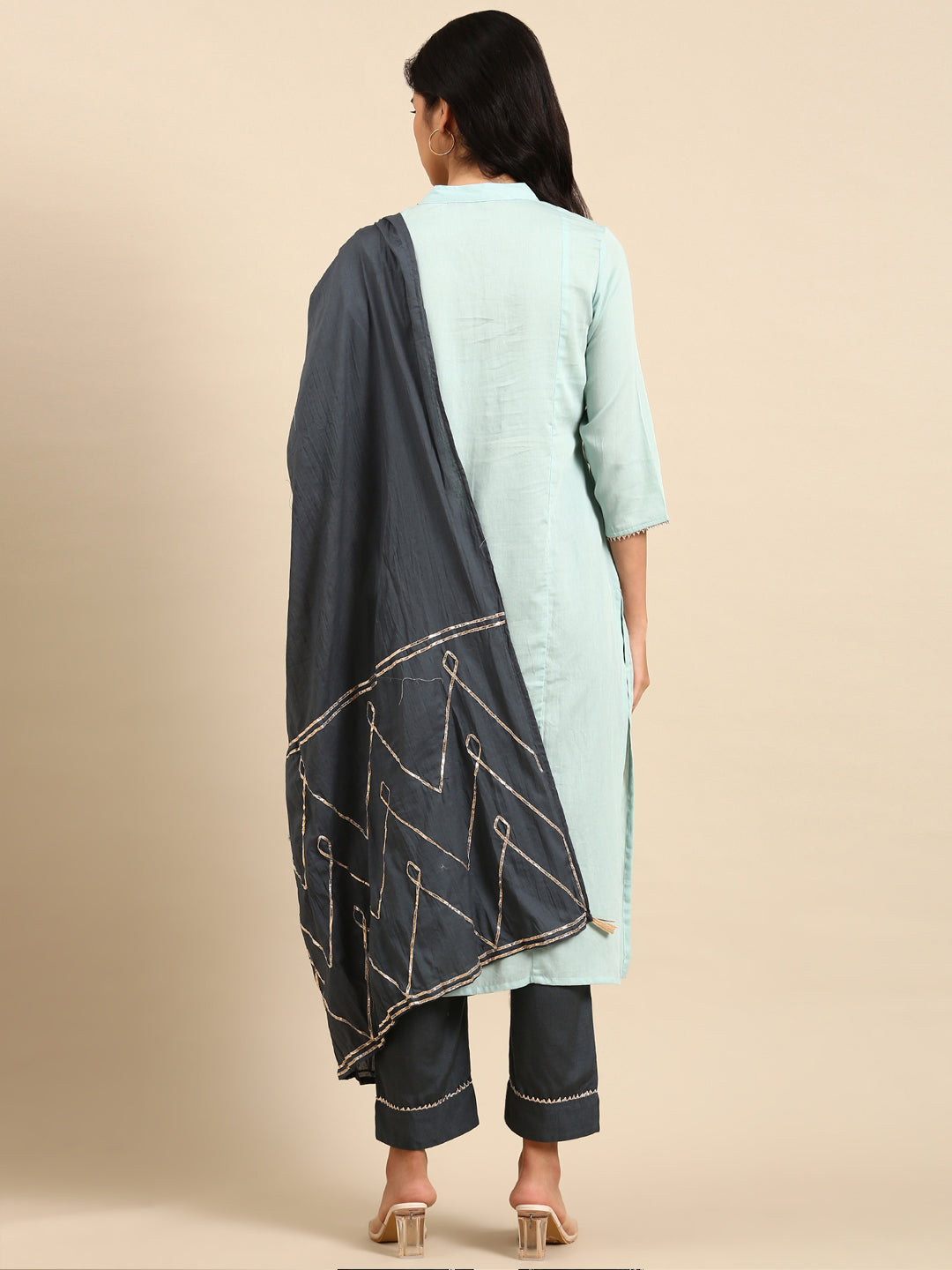 Women Solid Blue Straight Kurta Set with Dupatta