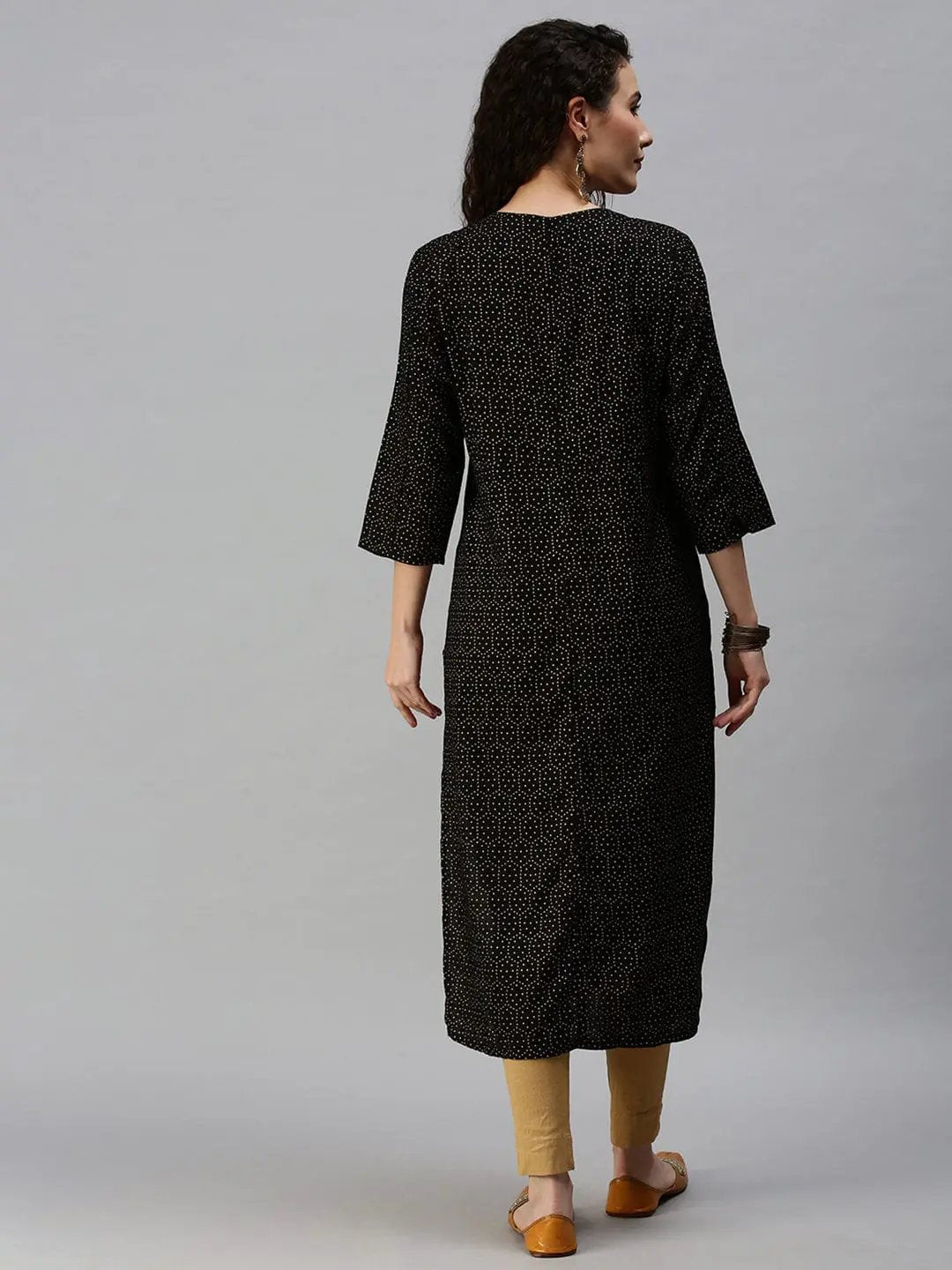 Women's Printed Black Straight Kurta