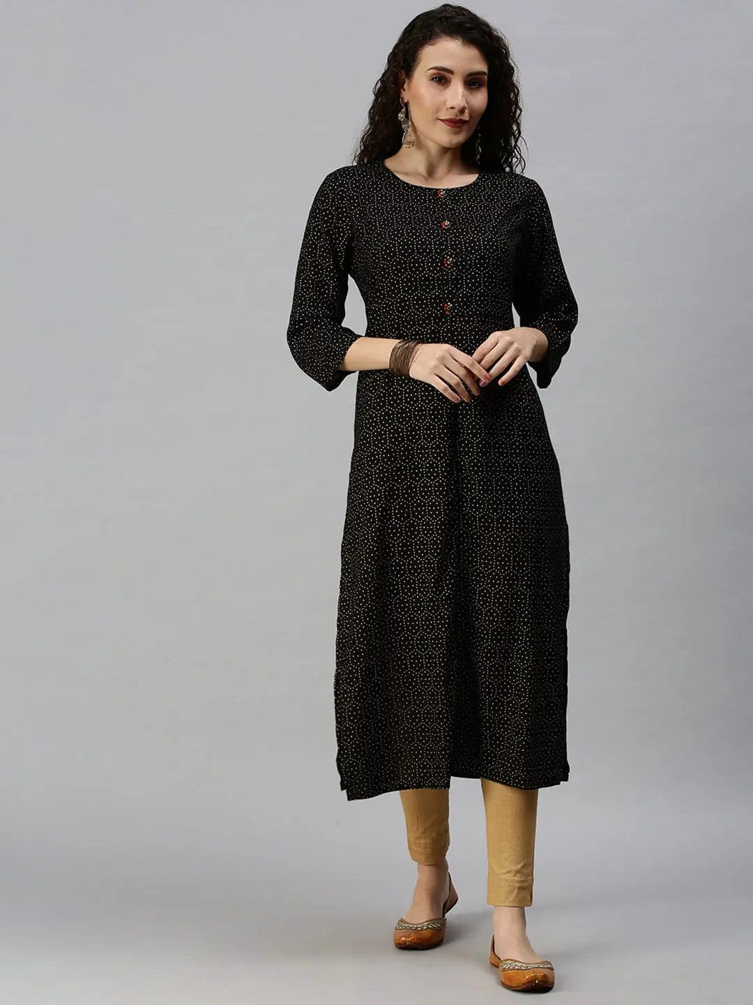 Women's Printed Black Straight Kurta