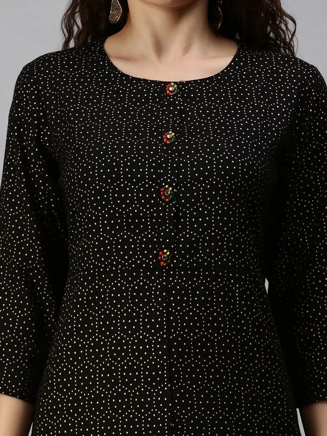 Women's Printed Black Straight Kurta