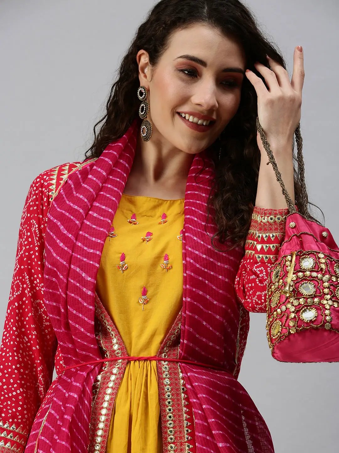 Women's Printed Yellow Anarkali Kurta