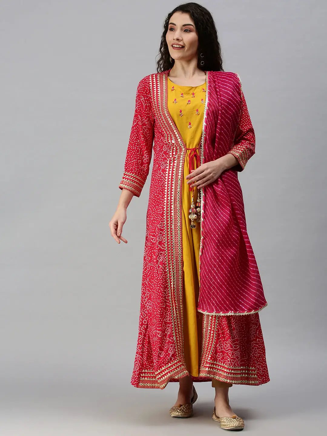 Women's Printed Yellow Anarkali Kurta