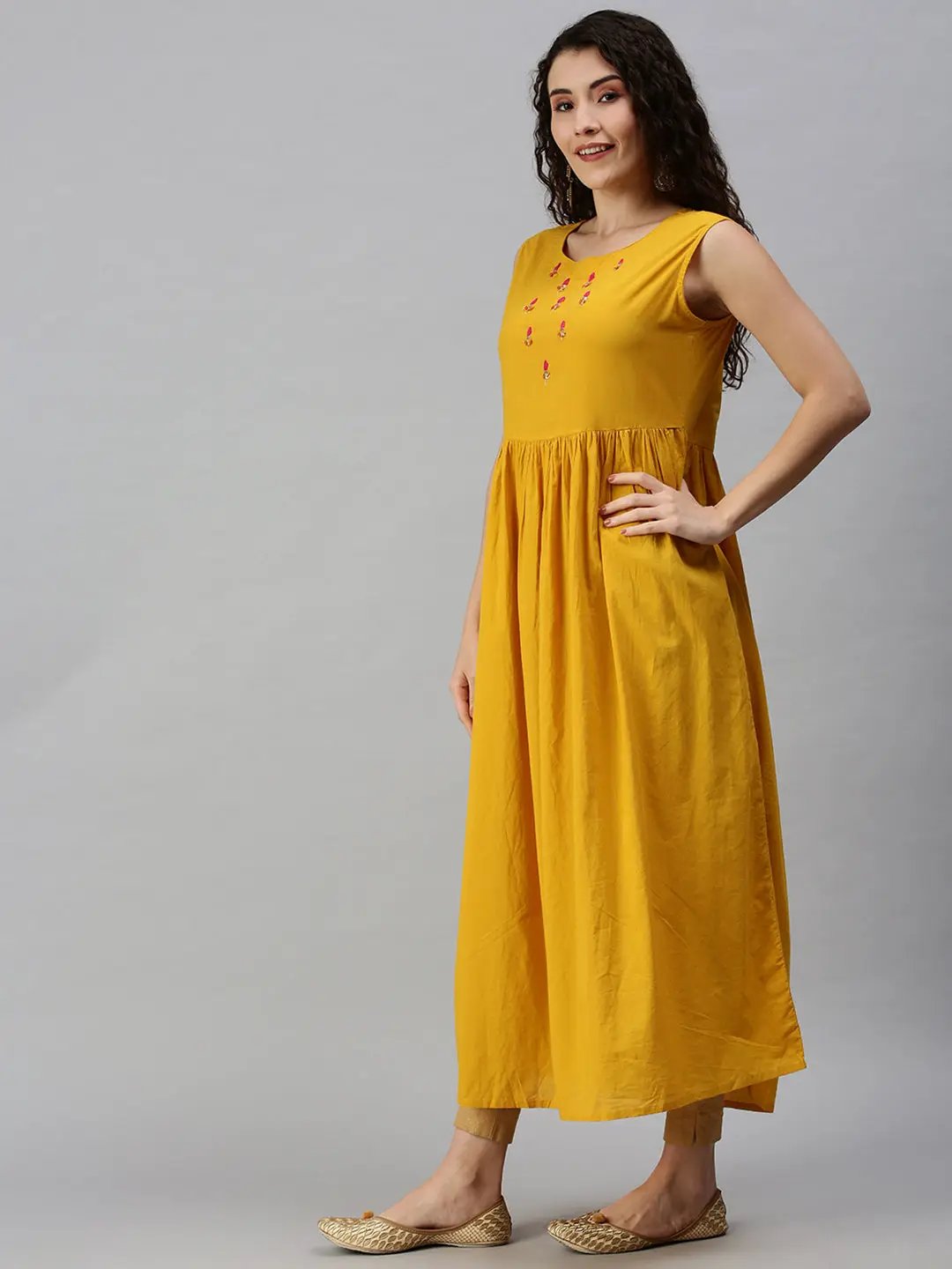 Women's Printed Yellow Anarkali Kurta