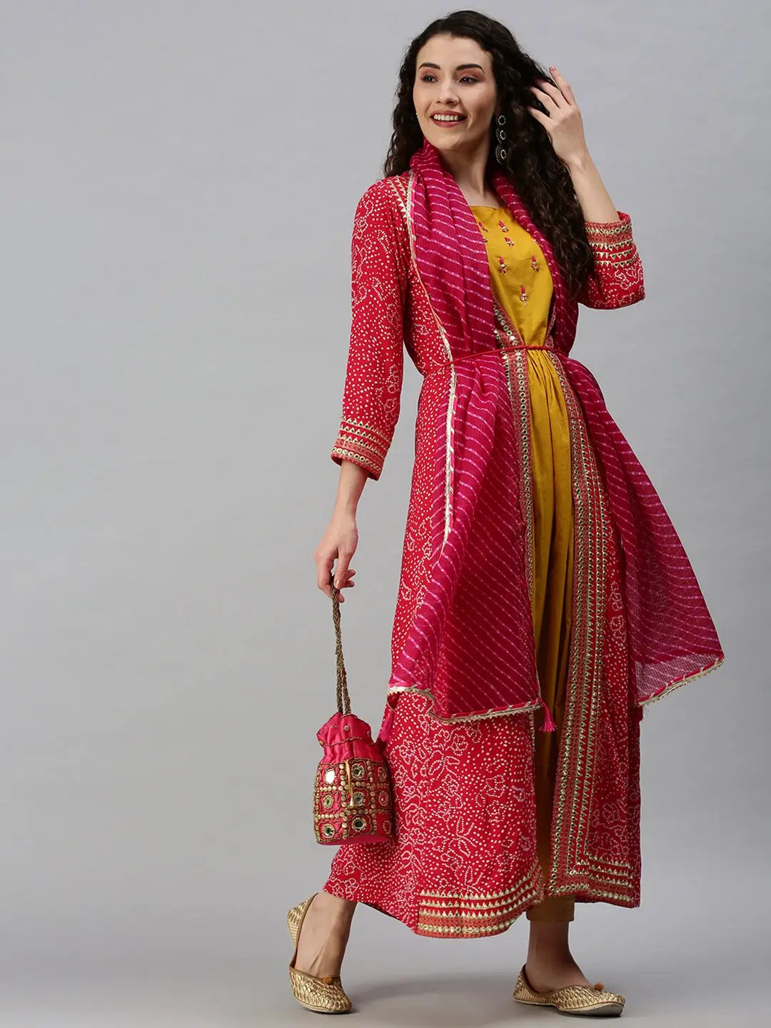 Women's Printed Yellow Anarkali Kurta