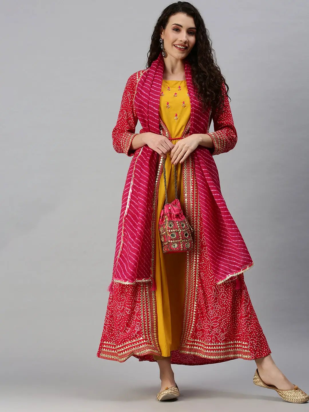 Women's Printed Yellow Anarkali Kurta