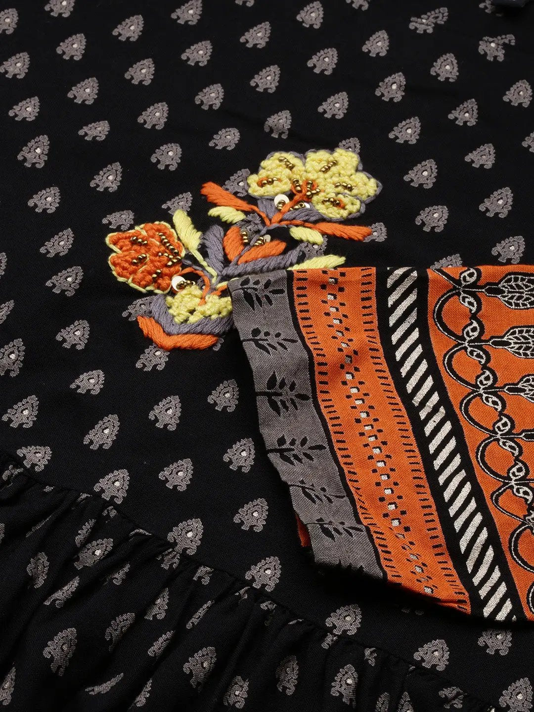 Women's Floral Embroidery Black A-Line Kurta - Uncategorized from SHOWOFFFF