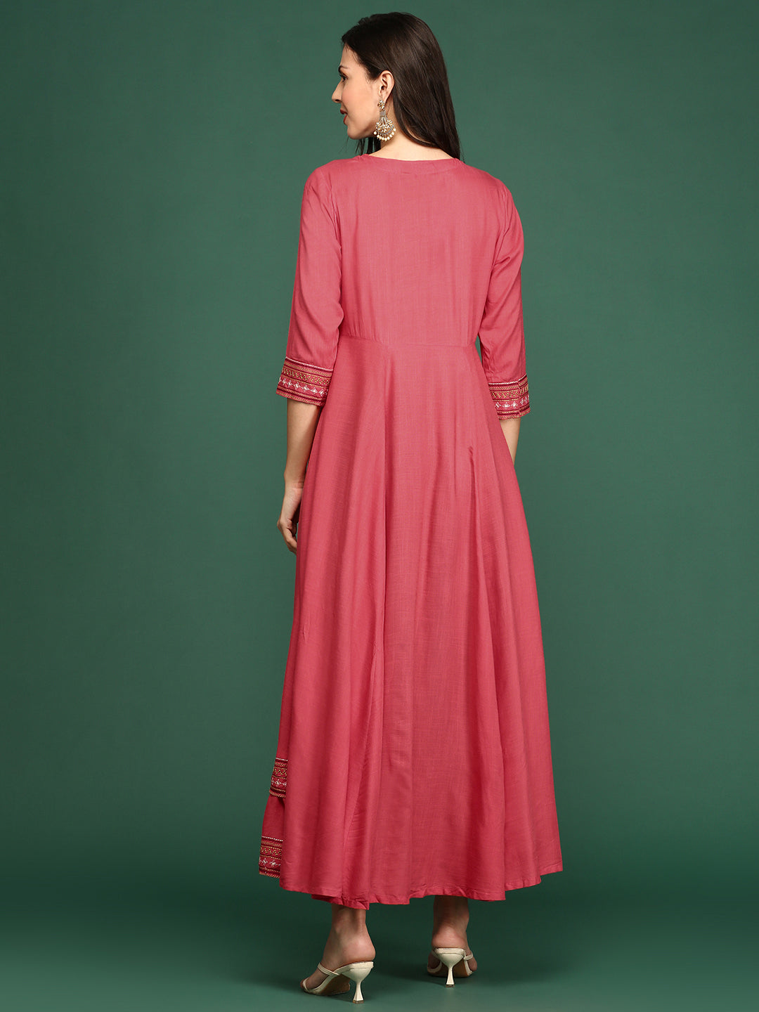 Women Yoke Design Pink Anarkali Kurta