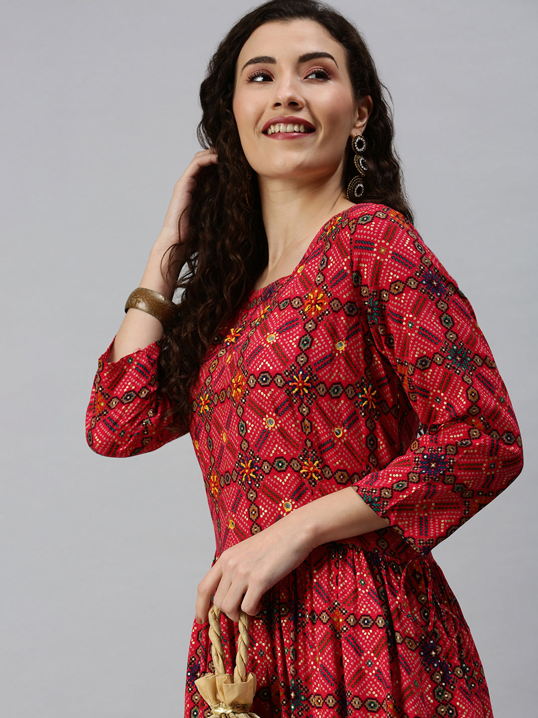 Women Printed Pink Straight Kurta