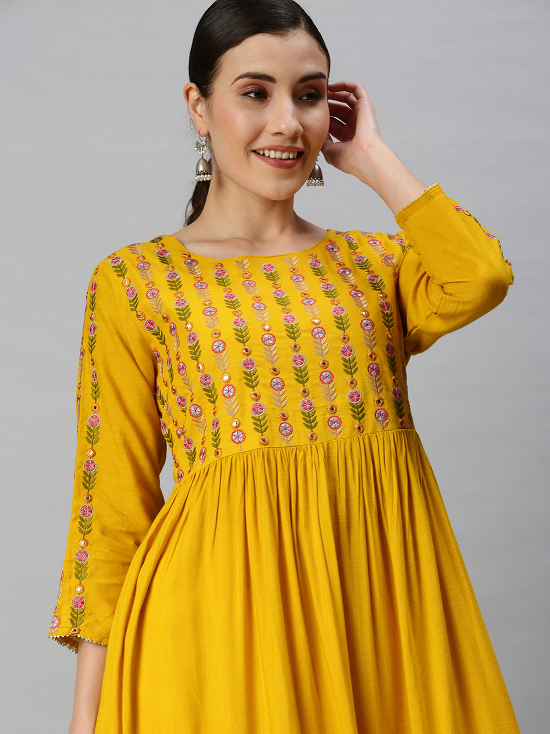 Women Yoke Design Yellow Anarkali Kurta