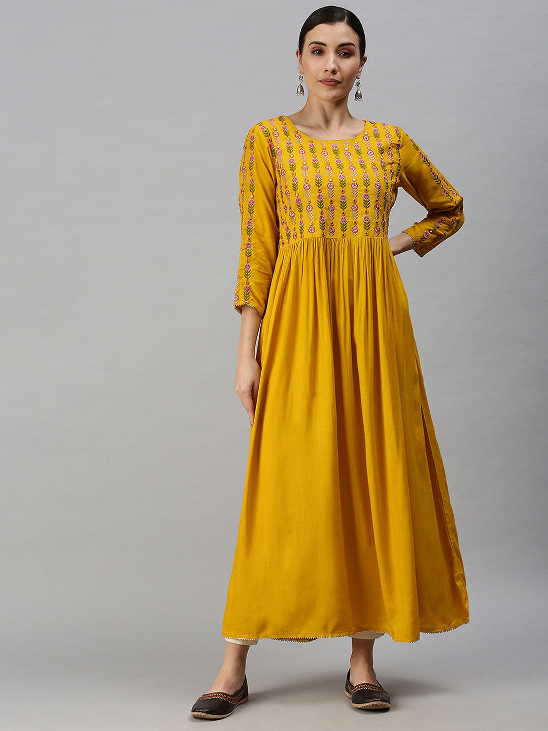 Women Yoke Design Yellow Anarkali Kurta