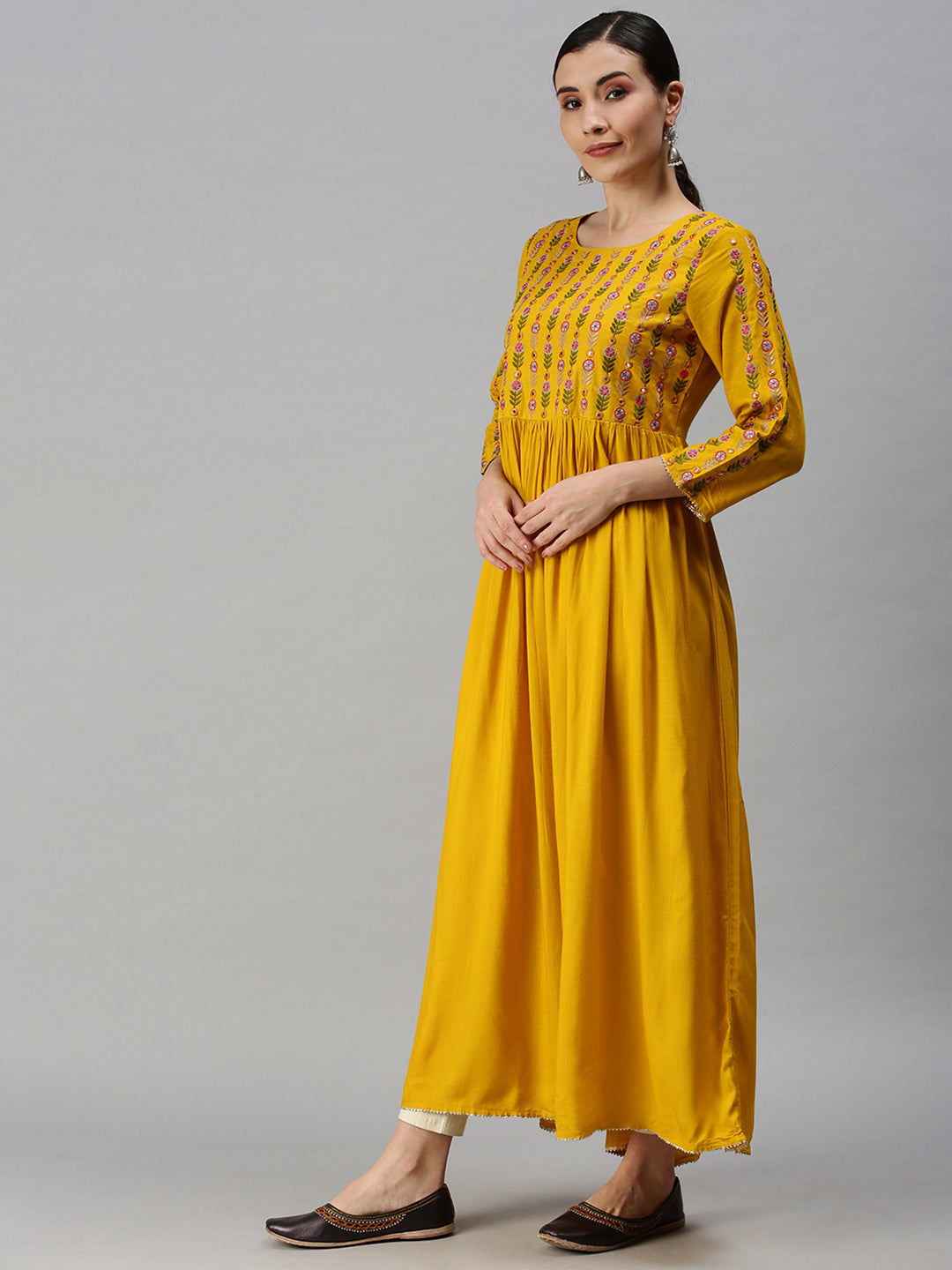 Women Yoke Design Yellow Anarkali Kurta