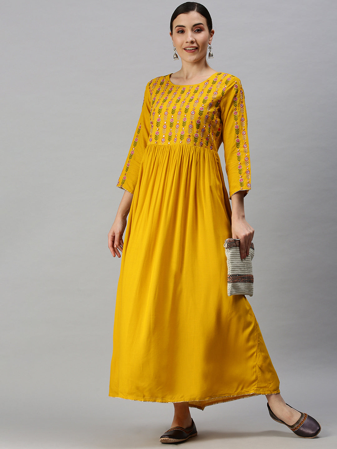 Women Yoke Design Yellow Anarkali Kurta