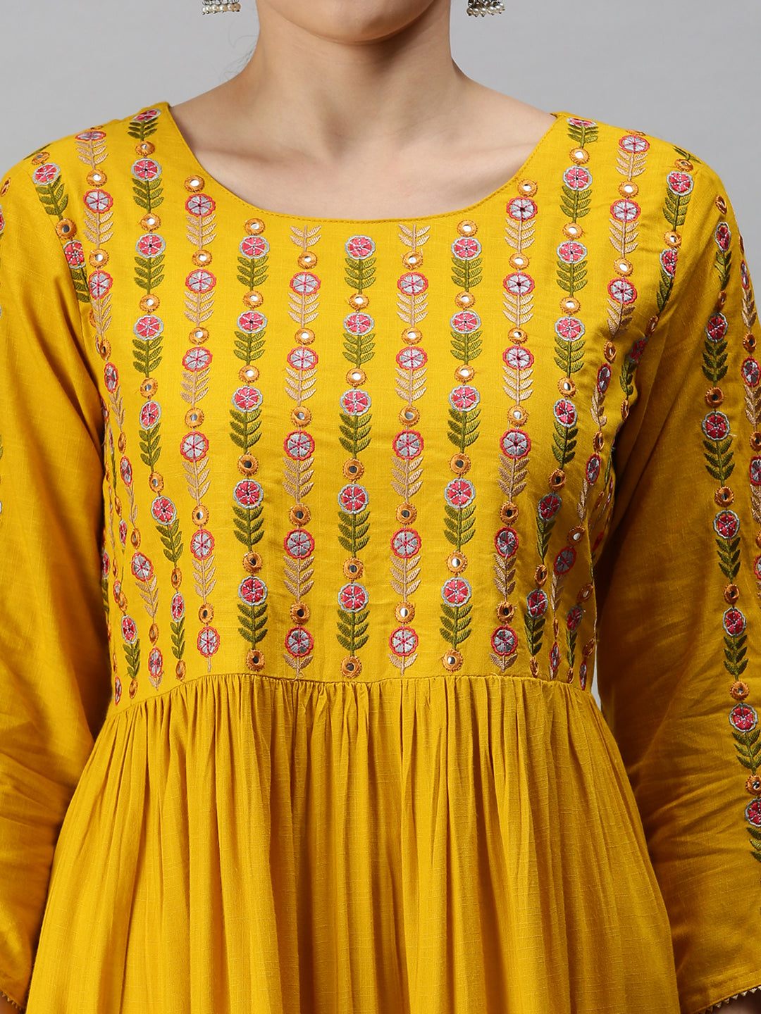 Women Yoke Design Yellow Anarkali Kurta