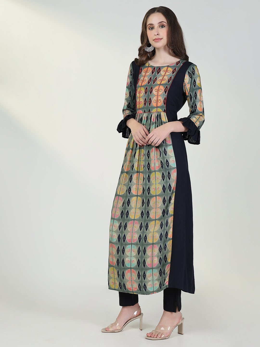 Women's Anarkali Geometric Multicolour Kurta