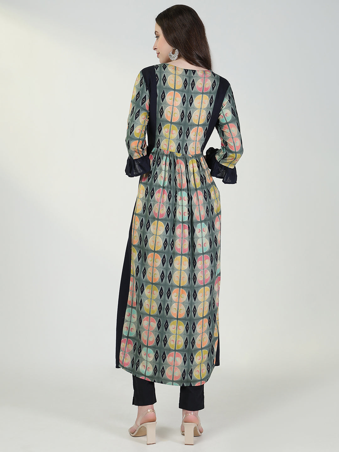 Women's Anarkali Geometric Multicolour Kurta