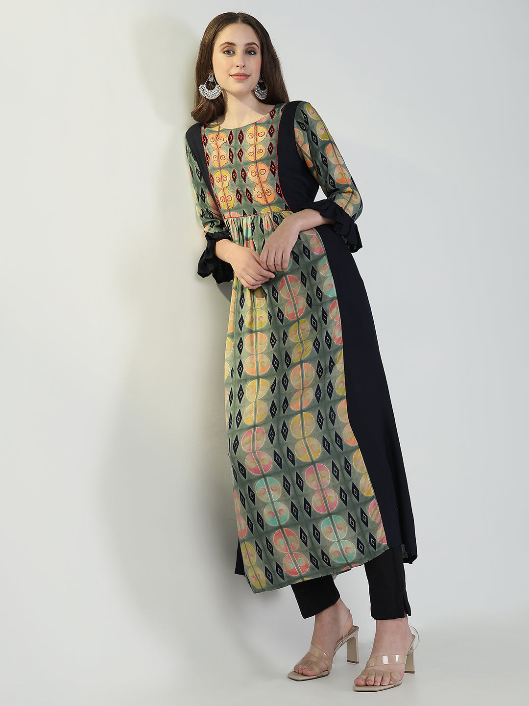 Women's Anarkali Geometric Multicolour Kurta