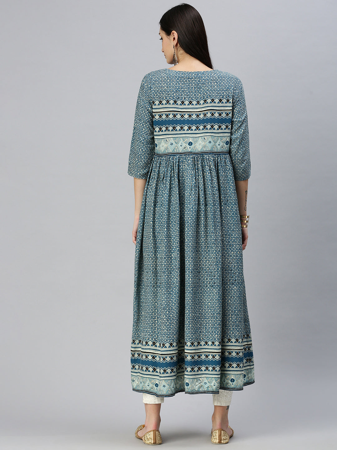 Women Printed Blue Anarkali Kurta