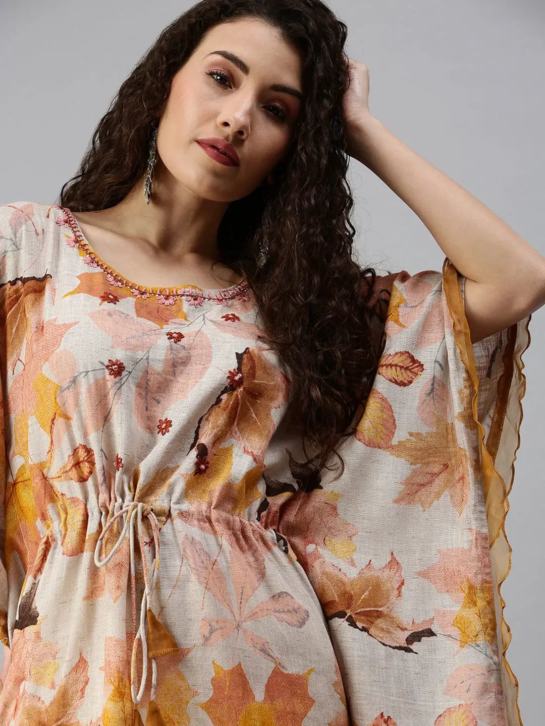 Women's Printed Grey Kaftan Kurta