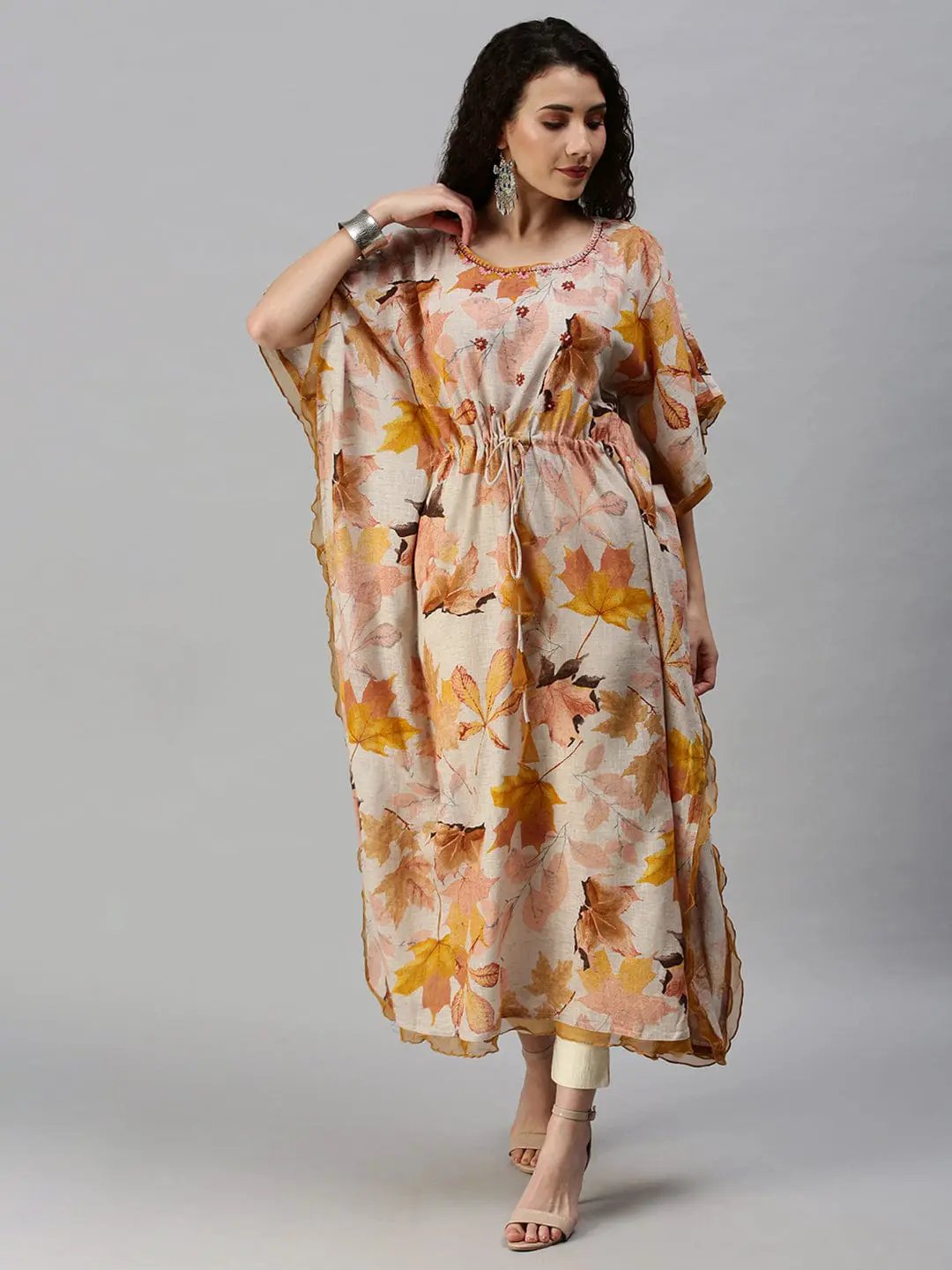 Women's Printed Grey Kaftan Kurta