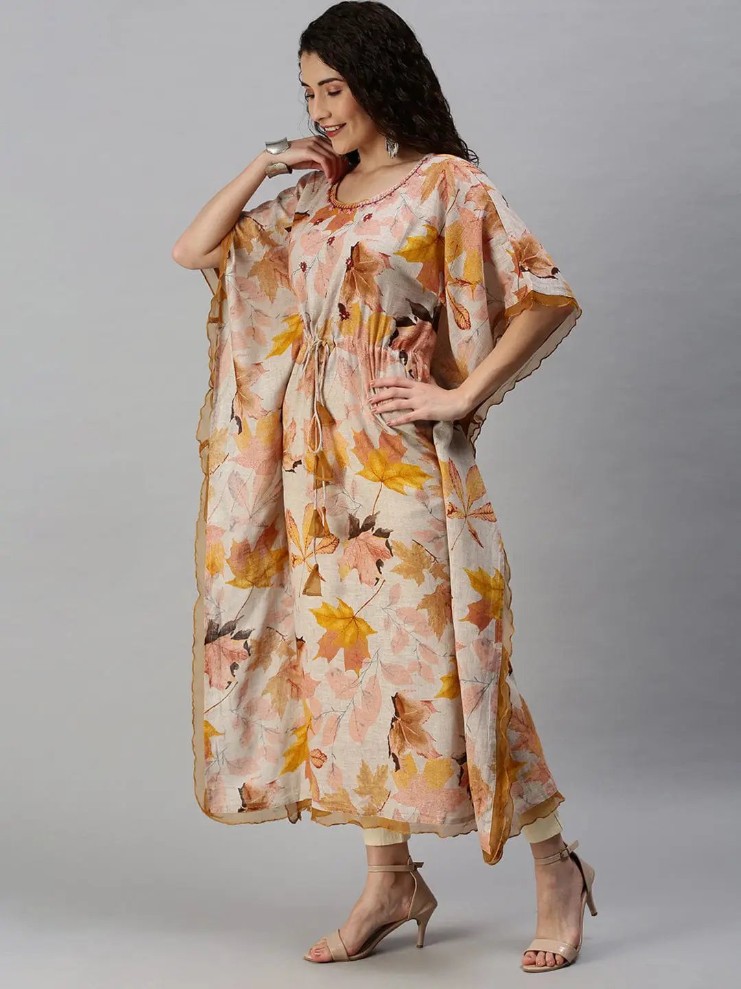 Women's Printed Grey Kaftan Kurta