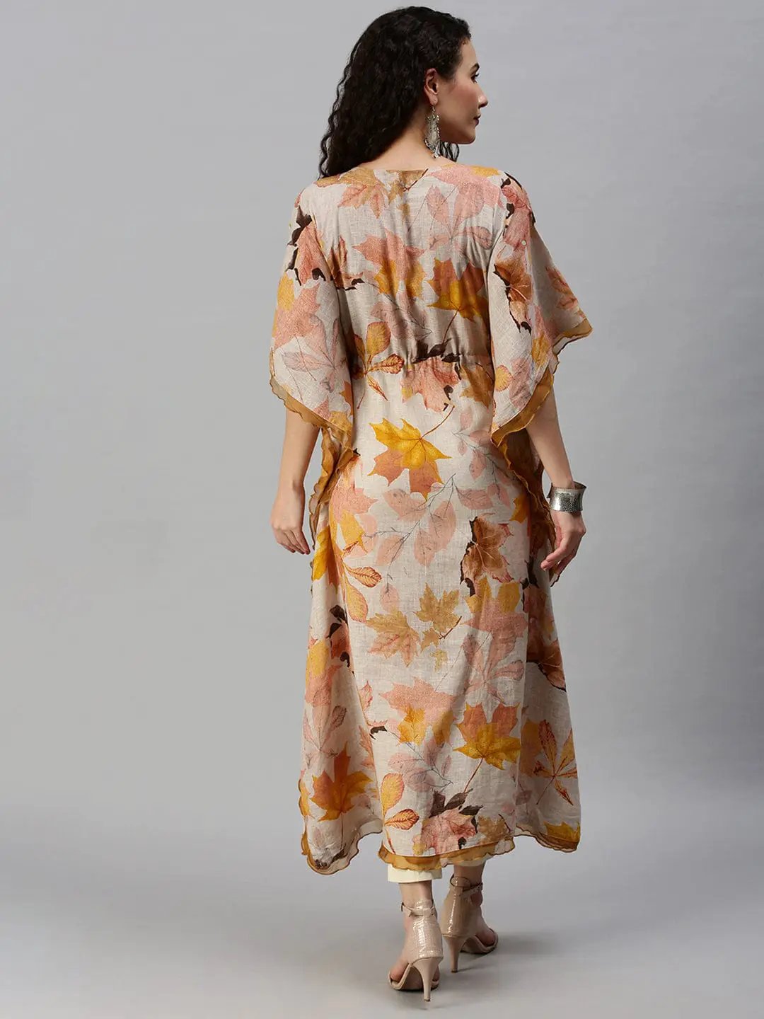Women's Printed Grey Kaftan Kurta