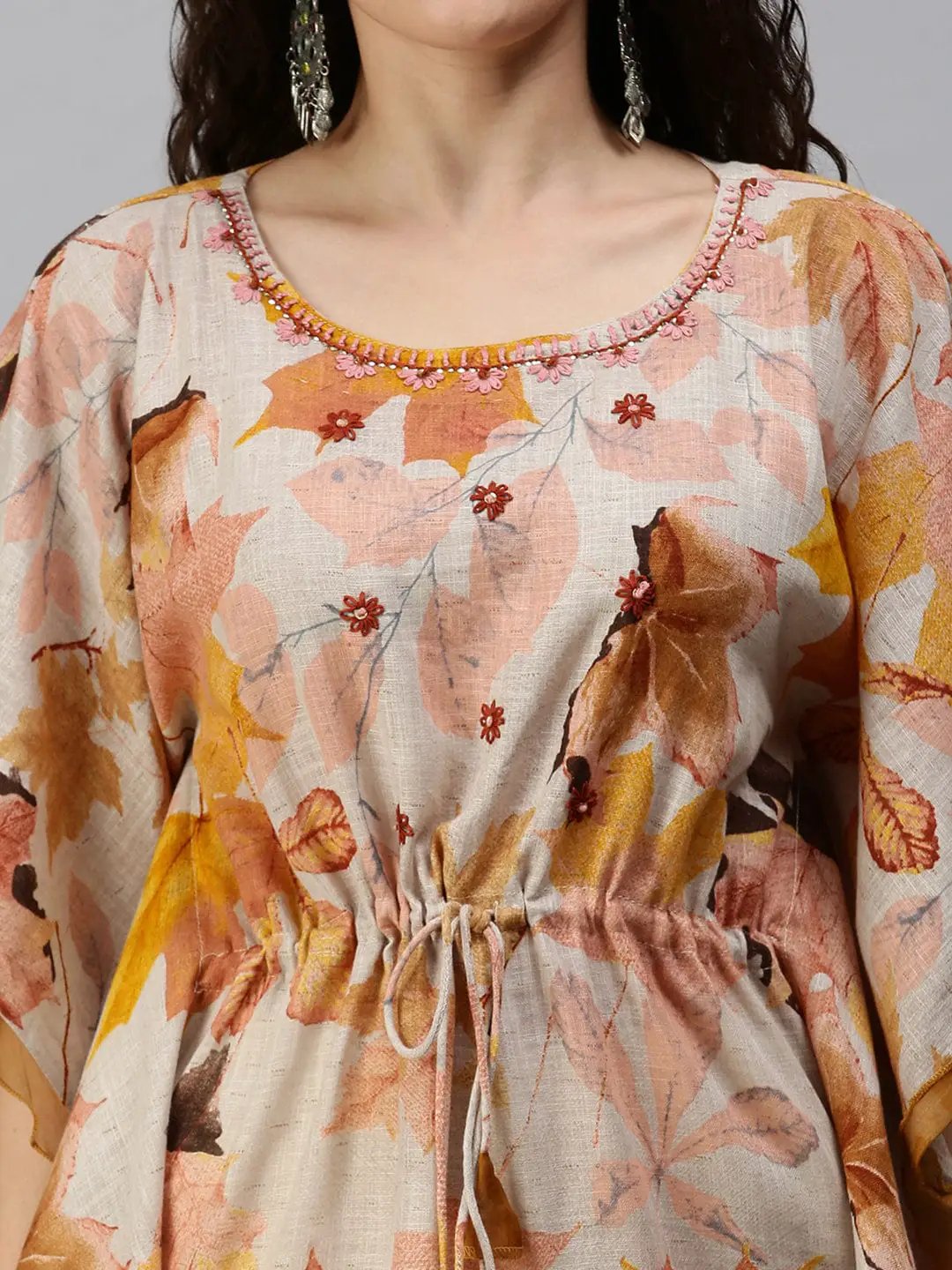 Women's Printed Grey Kaftan Kurta