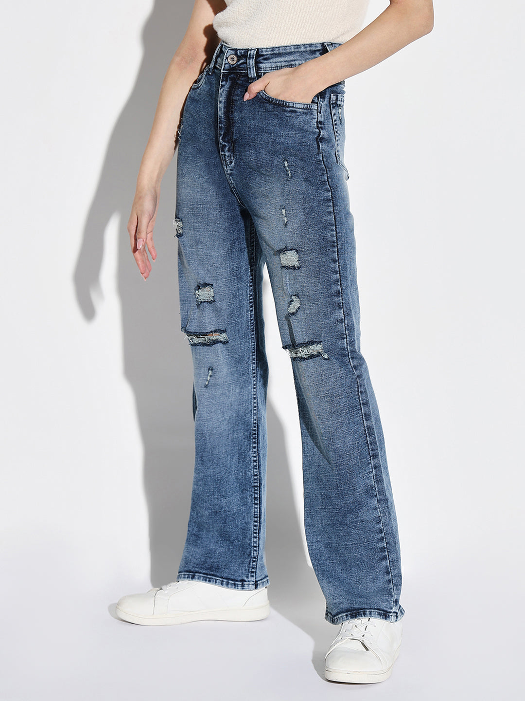 Women Blue Wide Leg Jeans